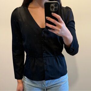 J. Crew Black V-Neck Blouse